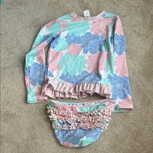 Ruffle Butts Floral Ruffle Two-Piece Swim Set - Pink Blue & Mint girls 10